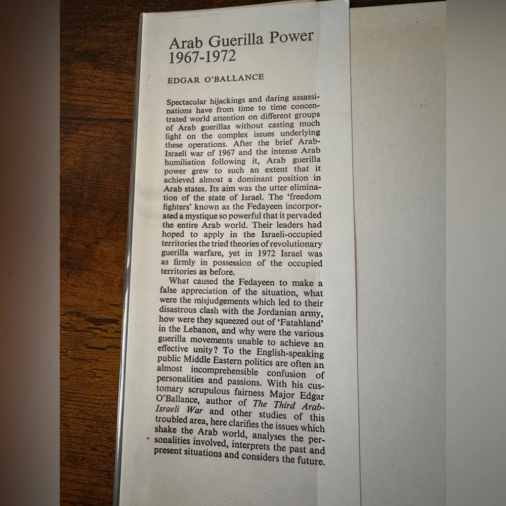 Arab Guerilla Power 1967-1972 Edgar O'Ballance Hardcover 1974 First Edition DJ - Picture 3 of 4